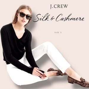 J. Crew Silk & Cashmere V-Neck Ribbed Sweater - Black Size S Excellent Condition